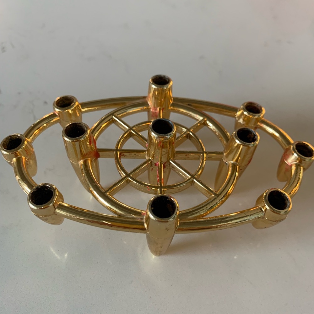 Vtg Mid Century Atomic Design Tiny Taper Candle Holder. Brass Gold Tone Metal